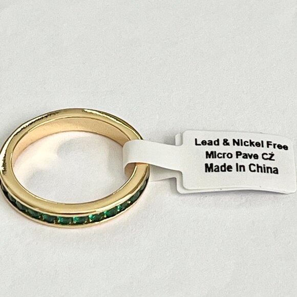 Green Cubic Zirconia Eternity Ring Size 7 8 9 Gold Plated Stackable Faux Emerald - Picture 9 of 12